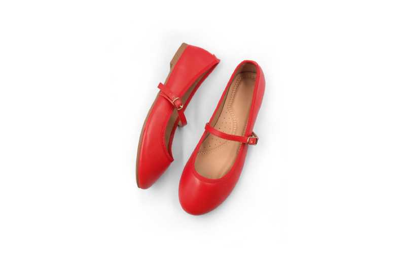 Red Women’s Leather Ballerina Flats with Strap – Josie Slip-On Comfort Shoes | Wowcher
