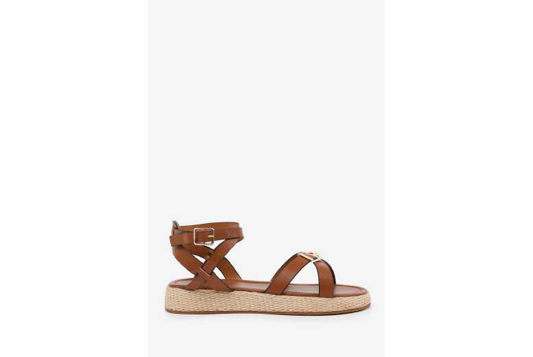 Tan Women’s Faux Leather Cross Over Buckle Strap Sandals – Casual Summer Wedge | Wowcher