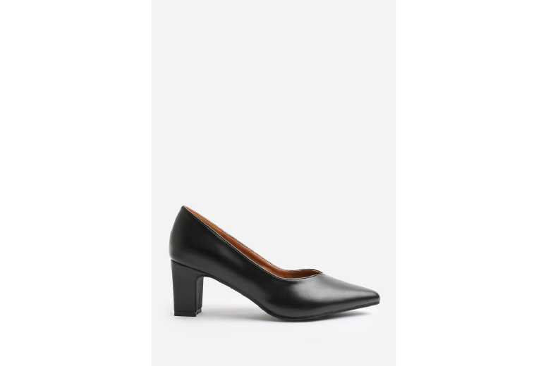Black Women’s Wide Fit Genuine Leather Block Heel Court Shoes – Pointed Toe Slingback, Formal & Office Wear | Wowcher