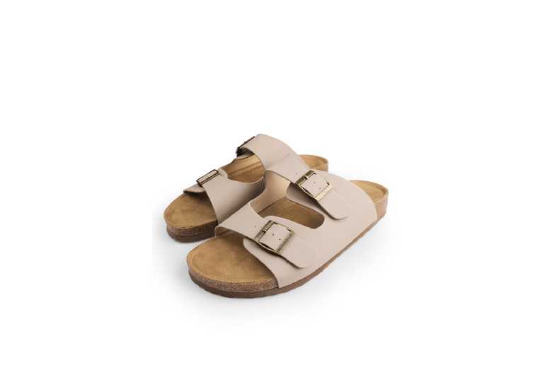 Camel Women’s Faux Leather Two-Strap Slip-On Sandals – Adjustable Buckle, Lightweight, Summer Flats | Wowcher