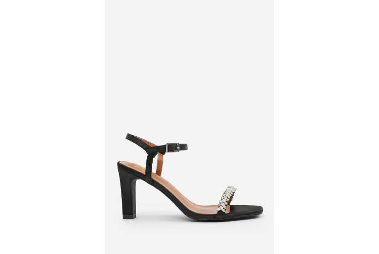 Black Women’s Diamante Embellished Strappy Block Heel Sandals – Rhinestone Party & Evening Shoes, Premium Comfort | Wowcher