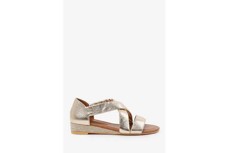 White Women’s Casual Espadrille Low Wedge Slip-On Sandals with Soft Fabric Cross Strap | Wowcher