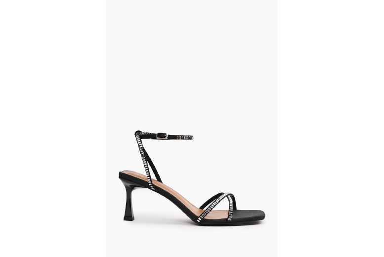 Black Women’s Formal Diamante Strap Low Block Heeled Sandals – Square Toe Occasion Shoes | Wowcher