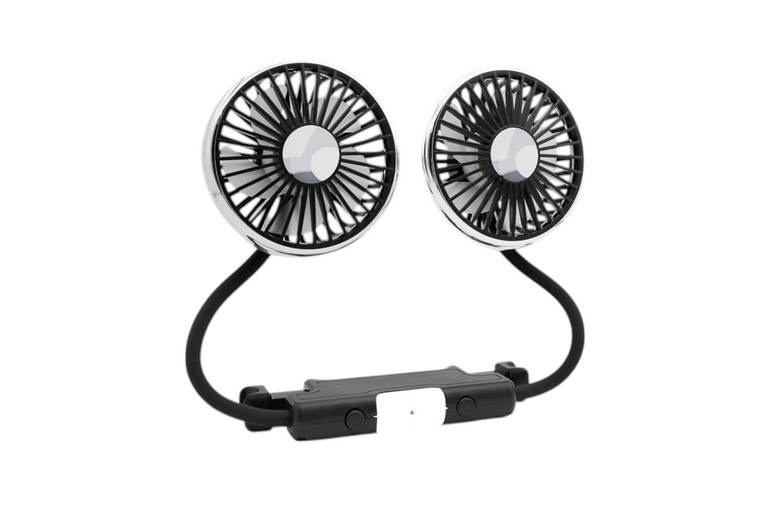 Dual Head Adjustable USB Car Fan – 3-Speed, 360° Rotating Cooling with LED Night Lights for Rear Seats | Wowcher