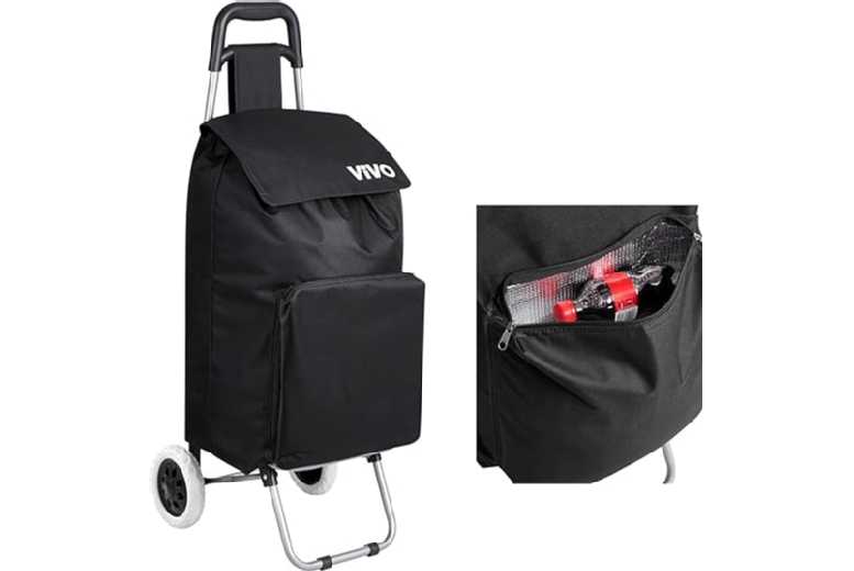 59L Foldable Shopping Trolley with Insulated Cooler Bag – Heavy-Duty Organiser | Wowcher