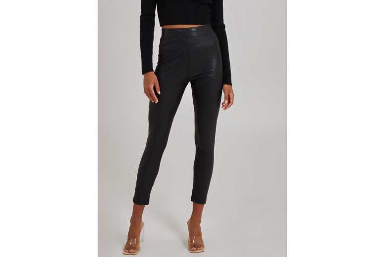 Women’s Black Pink Vanilla Lightweight PU Lined Faux Leather Trousers – Summer Essential | Wowcher