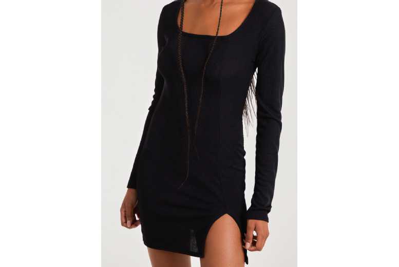 Women’s Black Pink Vanilla Ribbed Split Hem Square Neck Long Sleeve Dress | Wowcher