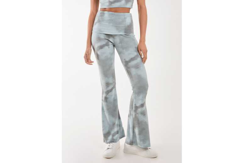 Women’s Black Pink Vanilla Tie Dye Rib Fold Over Flares – Lightweight, Stretchy, and Versatile Summer Trousers | Wowcher