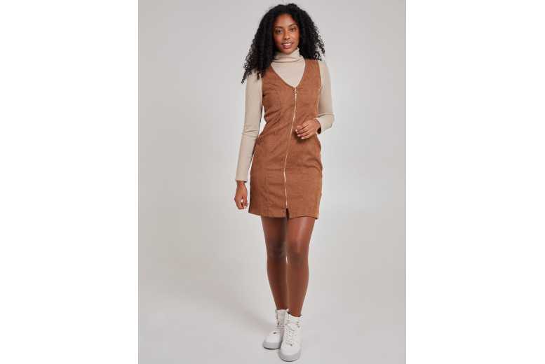 Women’s Tan Pink Vanilla Zip Through Cord Dress | Wowcher