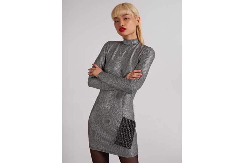 Women’s Silver Pink Vanilla Metallic High Tie Neck Open Back Dress | Wowcher