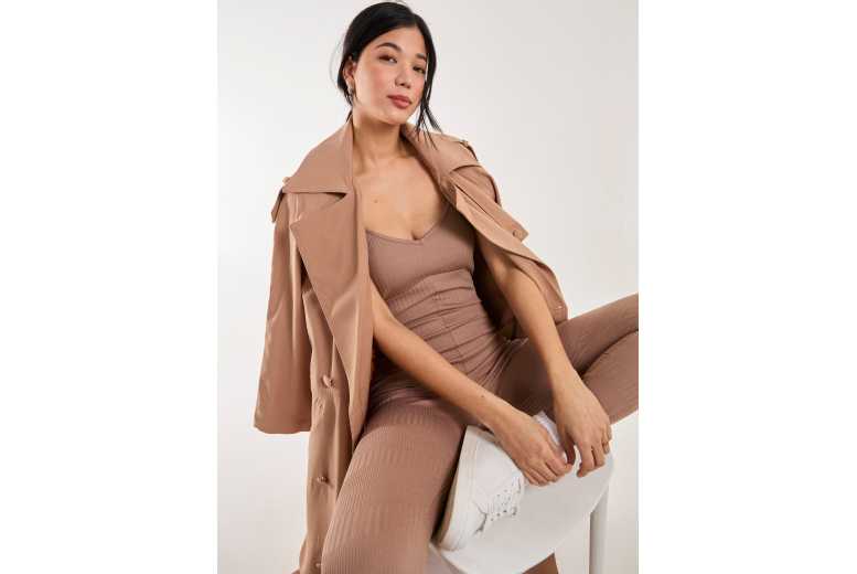 Women’s Black Pink Vanilla Ribbed Bodycon Unitard – Sleeveless, V-Neck, Stretch Jersey, S-XL | Wowcher