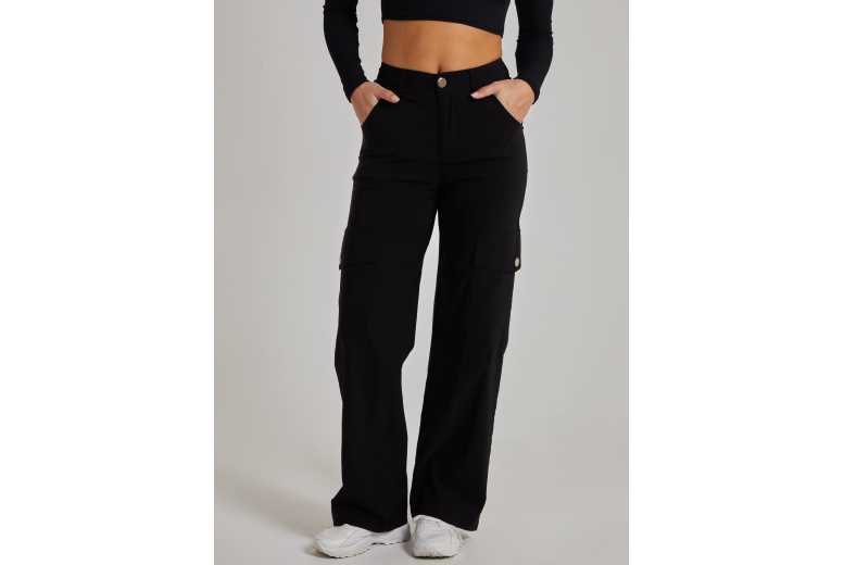 Women’s Black Wide Leg Lightweight Cargo Pants – Breathable Retro Summer Trousers | Wowcher