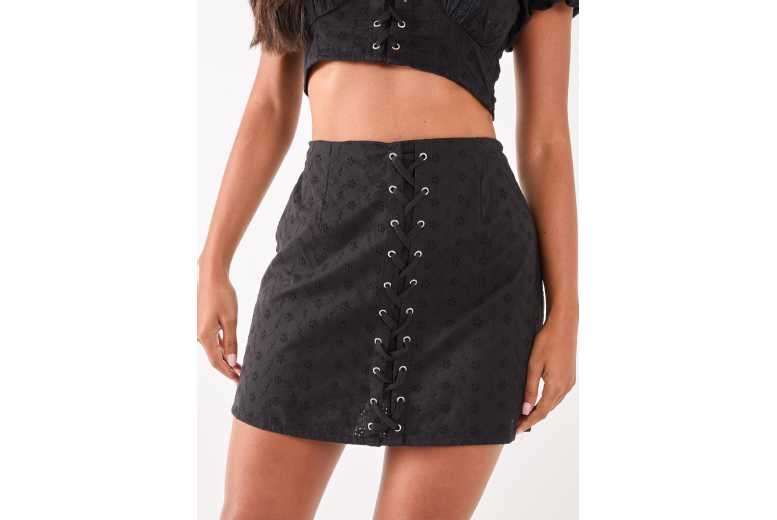 Women’s Black Pink Vanilla Broderie Lace Up Mini Skirt | Wowcher