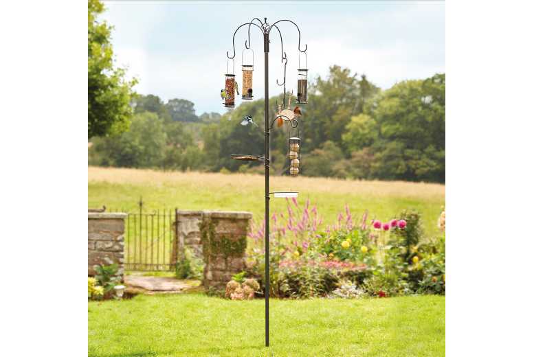 Weather-Resistant Bird Feeding Station with 4 Feeders & Water Dish | Wowcher