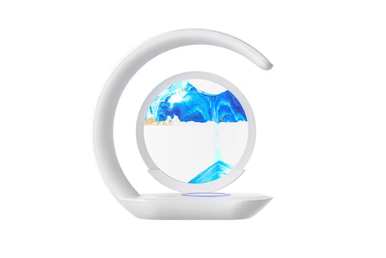 Modern 3-in-1 Wireless Charging LED Table Lamp with Rotating Quicksand Art – Dimmable, Touch-Control, Fast Charging, Glass Finish | Wowcher