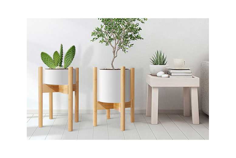 Adjustable Bamboo Plant Stand Holder – Modern Indoor Pot Display, Natural Wood, Expandable, Slip-Resistant | Wowcher
