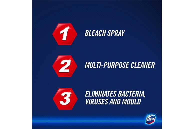 Domestos Antibacterial Multi-Surface Bleach Spray Cleaner, 700ml, 3 Pack | Wowcher