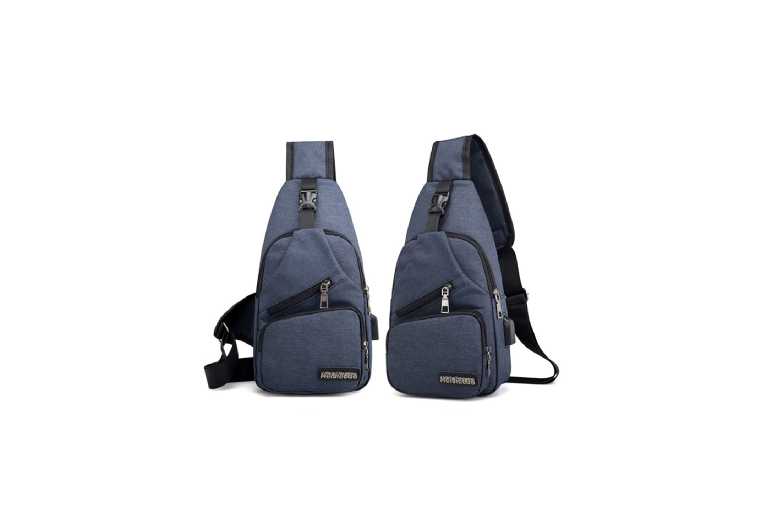 Men’s Lightweight USB Charging Crossbody Travel Bag – Durable Sports Chest Sling, Fits 10″ Laptop | Wowcher