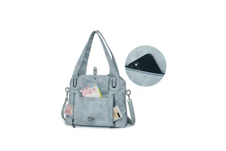 Unisex Blue Large-capacity retro PU tote bag | Wowcher