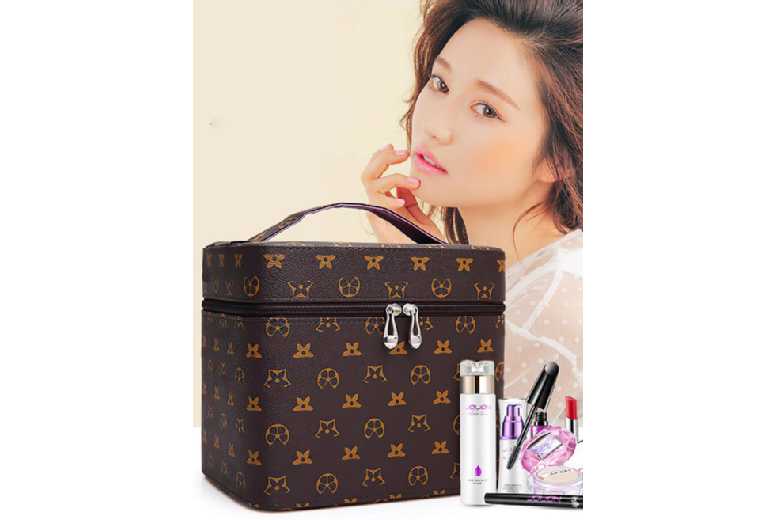 Unisex Black Large PU Leather Makeup Handbag Organiser with Mirror – 5 Colour Options, Spacious Travel Tote | Wowcher