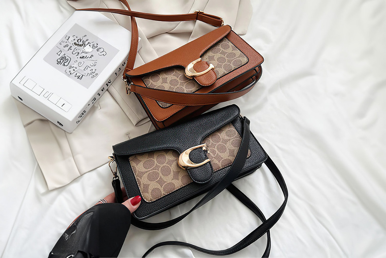 Unisex Khaki Vintage Print PU Leather Crossbody Purse – Adjustable Strap, Secure Zip, 6 Colours, Lightweight Minimalist Bag | Wowcher