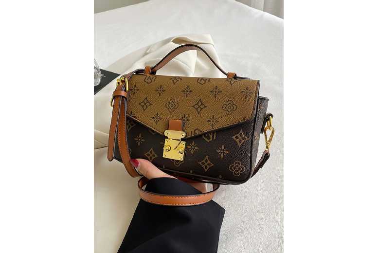 Unisex Brown Floral Print Vegan Leather Crossbody Tote Bag – Adjustable Strap, Water-Resistant, Spacious Design | Wowcher