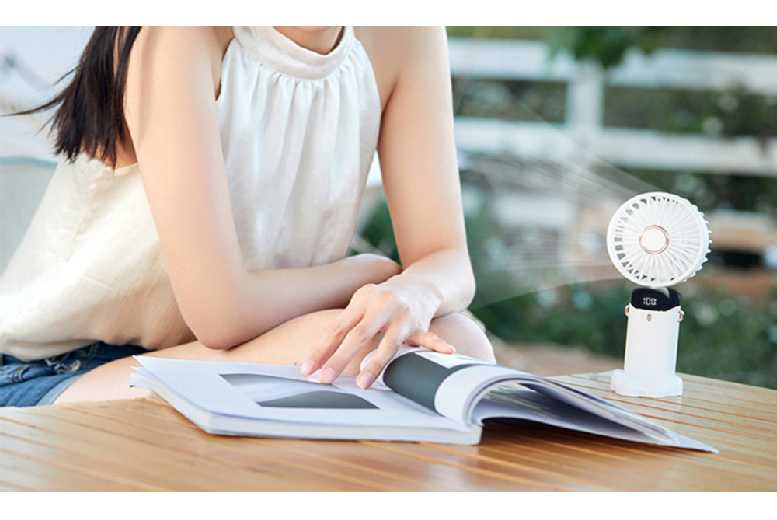 Portable USB Handheld Fan with LED Display – 5 Speed Settings, Rechargeable, Adjustable Angle & Neck Strap | Wowcher