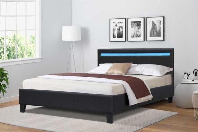 Modern Faux Leather LED Bed Frame & Sturdy Base – 4 Sizes | Wowcher
