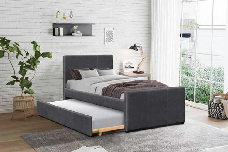 3ft Abbots Modern Fabric Bed Frame with Trundle & Optional Mattresses | Wowcher 3ft Abbots Modern Fabric Bed Frame with Trundle & Optional Mattresses | Wowcher