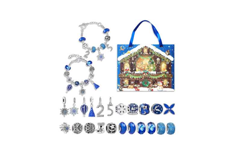 Blue Christmas Advent Calendar 24-Grid DIY Gift Box – Festive Jewellery Surprise Set | Wowcher