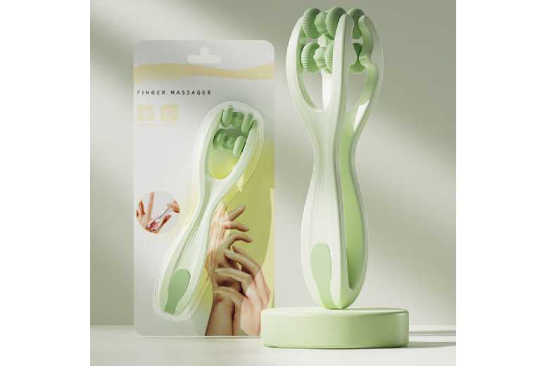 Ergonomic Double Roller Finger Massager – Soft Silicone, Portable Hand Therapy Tool, 17cm | Wowcher