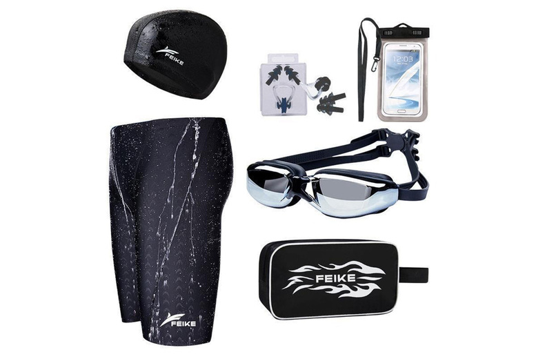 Men’s Swim Trunks & Complete Six-Piece Pro Swimming Equipment Set | Wowcher
