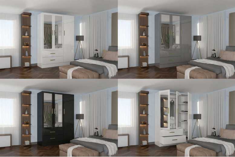 Contemporary High Gloss 3 Door Sliding Wardrobe with Mirror, Drawers & Shelves – Space-Saving Bedroom Storage | Wowcher Contemporary High Gloss 3 Door Sliding Wardrobe with Mirror, Drawers & Shelves – Space-Saving Bedroom Storage | Wowcher