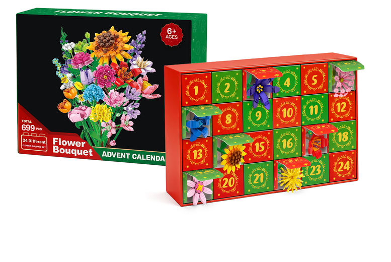 24-Day Christmas Floral Bouquet Building Block Advent Calendar | Wowcher