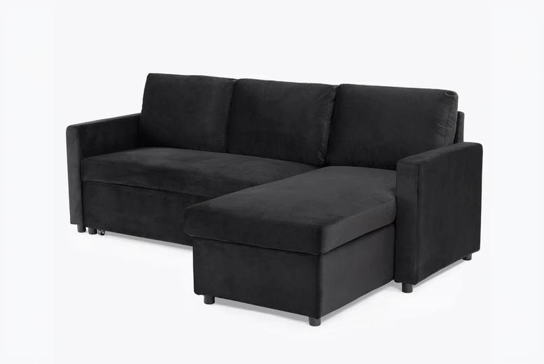 Luna Corner Sofa Bed with Storage – Black or Blue | Wowcher Luna Corner Sofa Bed with Storage – Black or Blue | Wowcher