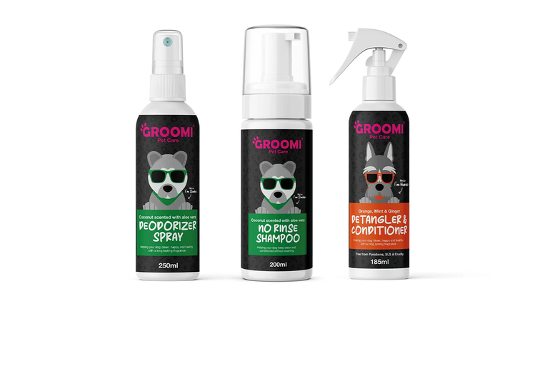 Groomi Pet Care Bundle for Dogs - Shampoo, Deodoriser & Detangling Conditioner | Wowcher