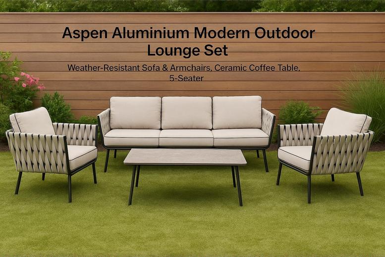 Aspen Aluminium Lounge Set – Contemporary Comfort with Ceramic Table | Wowcher Aspen Aluminium Lounge Set – Contemporary Comfort with Ceramic Table | Wowcher