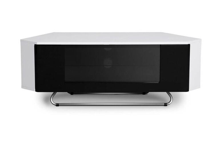 Gloss White Corner TV Cabinet with Remote-Friendly Beam-thru and Storage | Wowcher Gloss White Corner TV Cabinet with Remote-Friendly Beam-thru and Storage | Wowcher