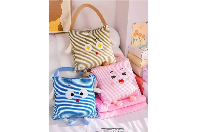3-in-1 Plush Pillow Blanket – Multi-Functional, Portable & Soft – Modern Striped Design in Pink, Blue, or Brown | Wowcher 3-in-1 Plush Pillow Blanket – Multi-Functional, Portable & Soft – Modern Striped Design in Pink, Blue, or Brown | Wowcher