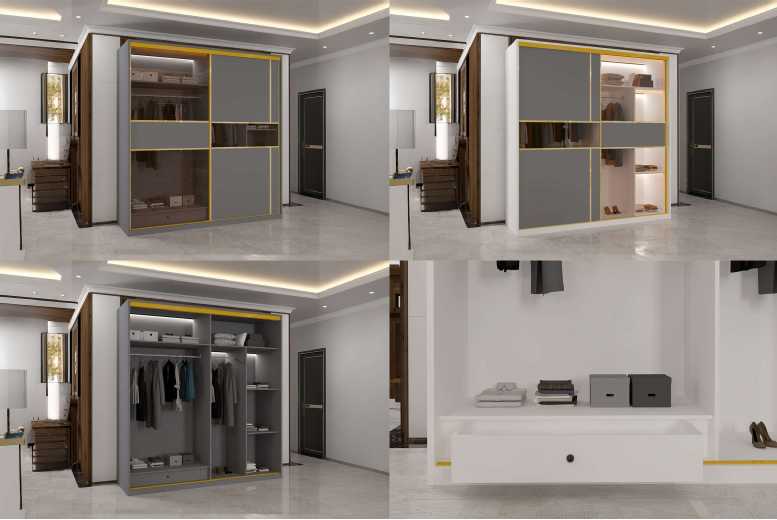 Luxury MDF Sliding Glass Door Wardrobe with LED Lighting, Golden Trim & Ample Storage – Contemporary Bedroom Furniture | Wowcher Luxury MDF Sliding Glass Door Wardrobe with LED Lighting, Golden Trim & Ample Storage – Contemporary Bedroom Furniture | Wowcher