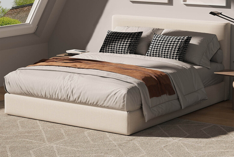 Luxe Linen Bed Frame with Headboard – 2 Sizes & 2 Colours | Wowcher Luxe Linen Bed Frame with Headboard – 2 Sizes & 2 Colours | Wowcher