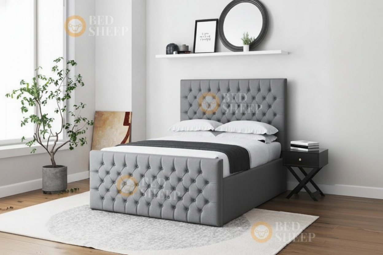 Maya Chesterfield Upholstered Bed Frame – King Size, Plush Fabric, Contemporary Style | Wowcher