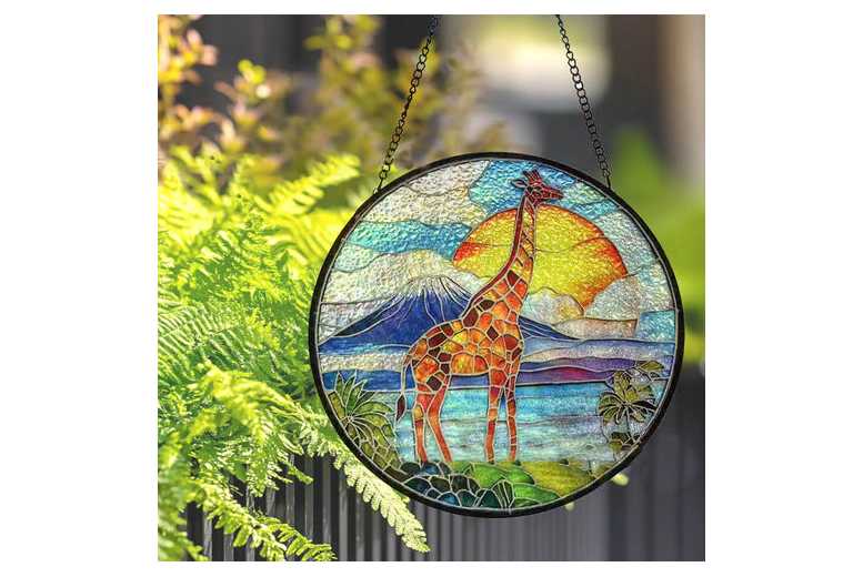 Hand-Painted Glass Giraffe Pendant Wall Art – Colourful Decorative Ornament, 15cm | Wowcher