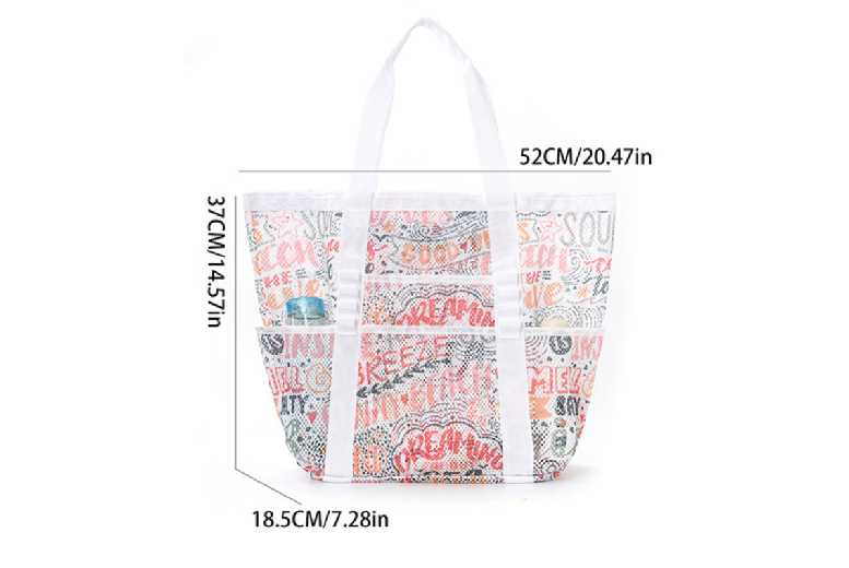 Foldable Multi-Pocket Beach & Travel Organiser Bag – Green Leaf Mesh, Lightweight, 52L | Wowcher