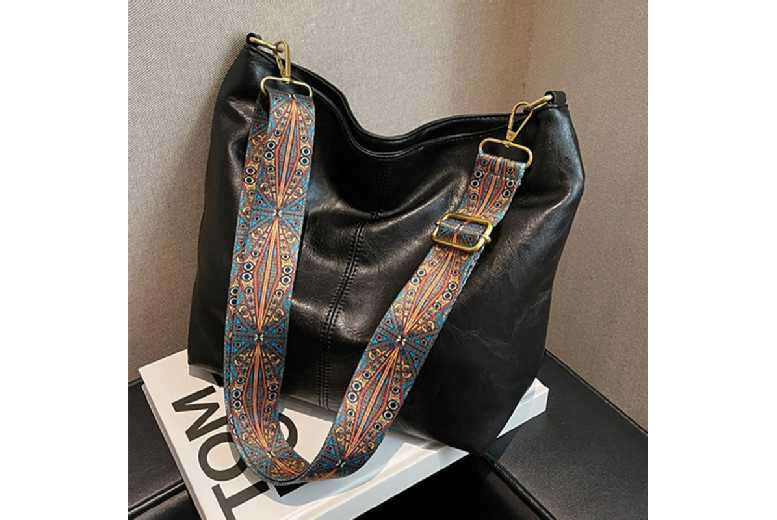 Unisex Black Retro Geometric Print Canvas Crossbody Shoulder Bag – Adjustable Strap, Large Capacity, Lightweight | Wowcher