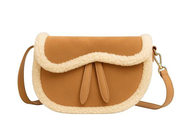 Unisex Black   Wool Saddle Bag with Adjustable Strap and Lamb Fur Trim | Wowcher