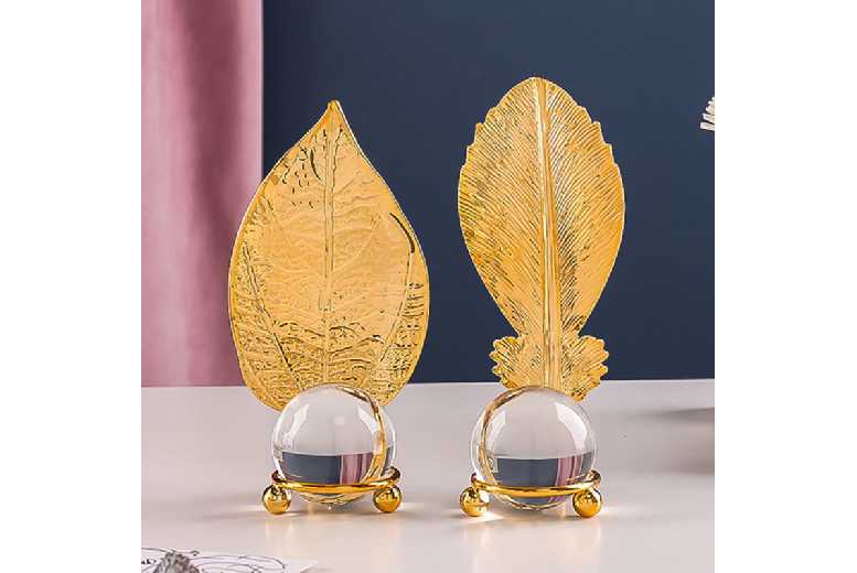 Wrought Iron Golden Leaf Crystal Ball Table Decor – Modern Metal Art Ornament | Wowcher