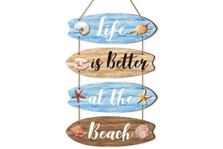 Summer Ocean Style Wooden Wall Art Sign – Poplar Board, Hand-Painted, 26x32cm Coastal Decor | Wowcher