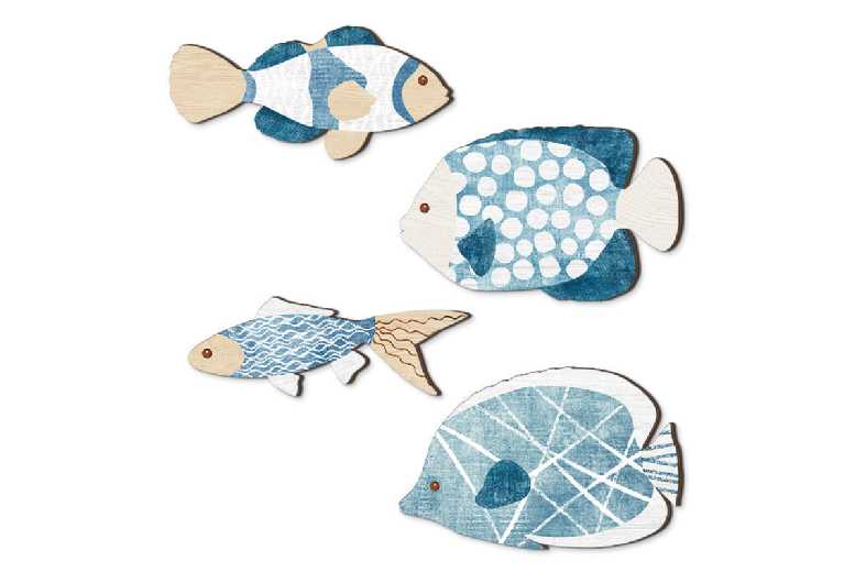 Wooden Nautical Wall Art Hanging Decor Set – 4-Piece Vintage Marine Style | Wowcher