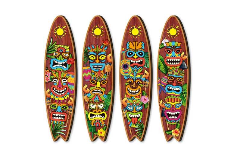 Hawaiian Surfboard Wall Art – Acrylic/Wood, Waterproof, Tropical Party Decor, 8x30cm | Wowcher